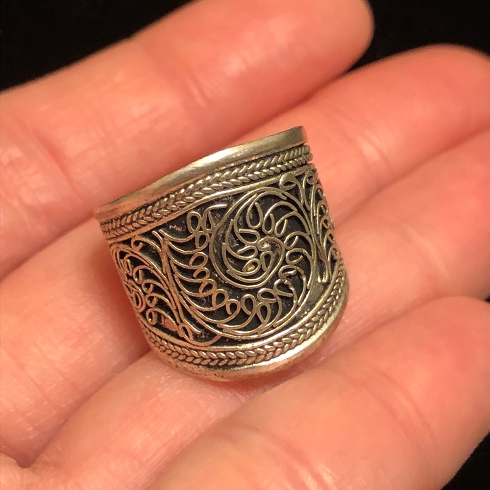 Vintage Intricate Silver Tone Filigree Cuff Ring - Picture 5 of 11
